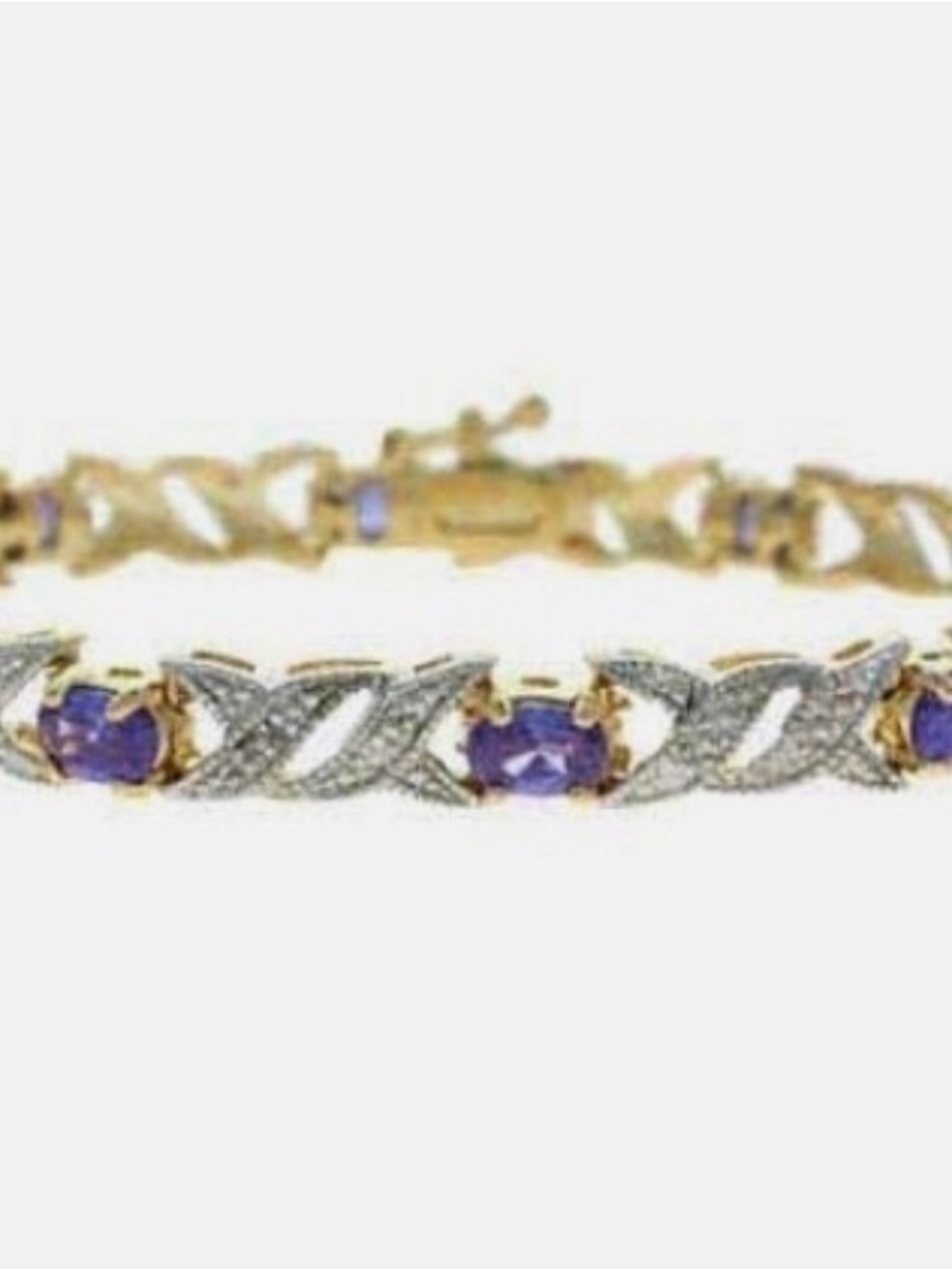 FAS Gold Vermeil Sterling Silver Tanzanite XO Kisses Hugs Tennis Bracelet 7in - Picture 2 of 4